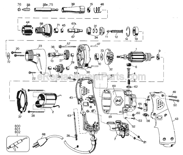 Page A Diagram and Parts List for 2037-09 Type 1 Black and Decker Electric Drill